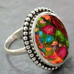 1pc Unique Bohemian Retro Oval Shaped Colorful Resin Mosaic Statement Ring
